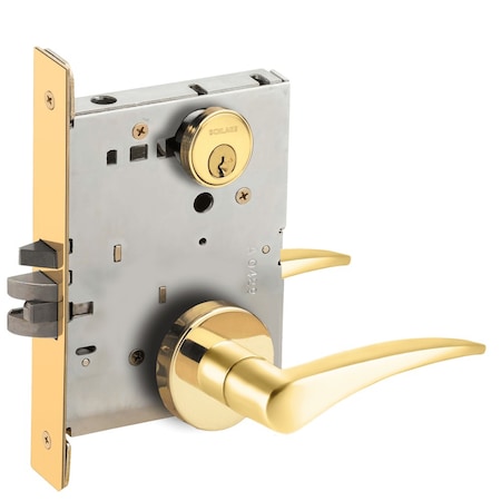 Schlage Grade 1 Storeroom Mortise Lock, Conventional Cylinder, S123 Keyway, 12 Lever, A Rose, Bright Brass F L9080P 12A 605 LH